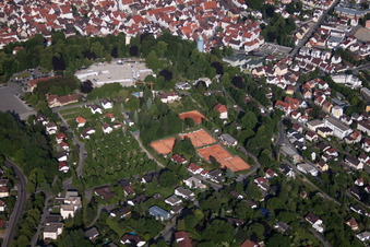 Oblique view of Town View of the streets and houses of the residential areas in Biberach an der Riss in the state Baden-Wurttemberg
