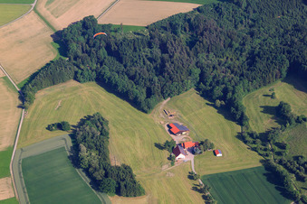 Aerial view of Mowed meadows in the district Winkel in Ummendorf in the state Baden-Wuerttemberg, Germany
