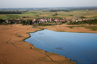 Village behind the Federsee with stilt houses in Tiefenbach in the state Baden-Wuerttemberg, Germany