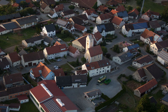 Aerial view of View of the streets and houses in the residential areas in Alleshausen in the state Baden-Wuerttemberg, Germany