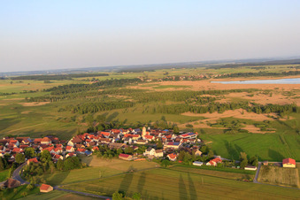 Aerial view of Village view at Federseee in Alleshausen in the state Baden-Wuerttemberg, Germany