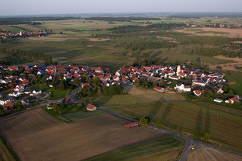 Aerial photograpy of View of the streets and houses in the residential areas in Alleshausen in the state Baden-Wuerttemberg, Germany