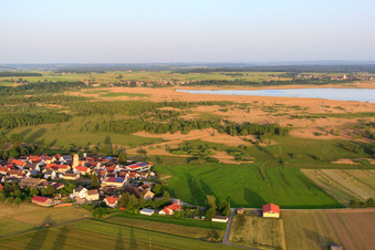 Aerial photograpy of Village view at Federseee in Alleshausen in the state Baden-Wuerttemberg, Germany