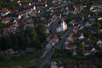 Aerial view of Church building in the village of in the district Kappel in Betzenweiler in the state Baden-Wurttemberg