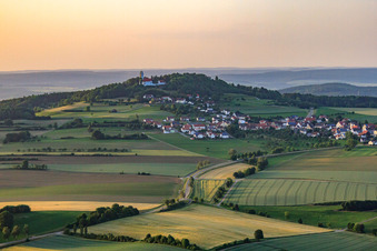 Village on the slopes of the Bussen, the Holy Mountain of Swabia and place of pilgrimage in the district Offingen in Uttenweiler in the state Baden-Wuerttemberg, Germany