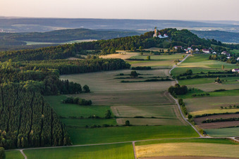 Aerial view of The Bussen - holy mountain of Upper Swabia in the district Offingen in Uttenweiler in the state Baden-Wuerttemberg, Germany