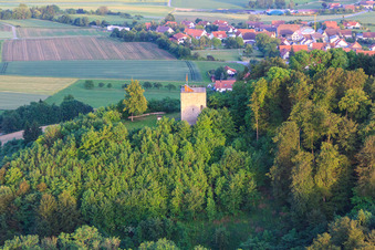 Aerial view of Bussen Castle Ruins in the district Offingen in Uttenweiler in the state Baden-Wuerttemberg, Germany