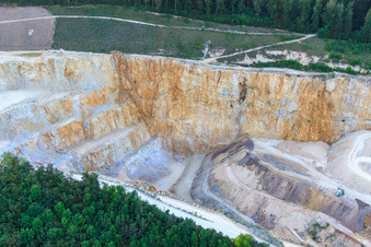 Aerial view of SWK Gravel Works Kirchen At the Yellow Stone 2 in the district Kirchen in Ehingen in the state Baden-Wuerttemberg, Germany
