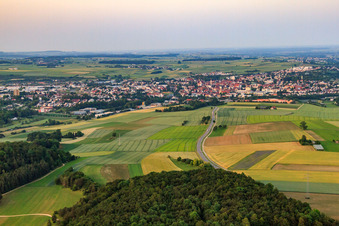 Aerial view of City view from the west in Ehingen in the state Baden-Wuerttemberg, Germany
