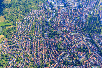 City view from the inner city area in Pfullingen in the state Baden-Wuerttemberg, Germany
