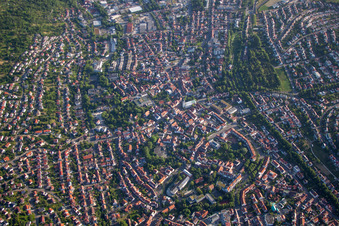 Aerial view of City view of the city area of in Pfullingen in the state Baden-Wurttemberg, Germany