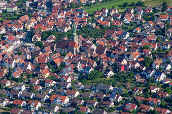 Aerial view of Town View of the streets and houses of the residential areas in the district Entringen in Ammerbuch in the state Baden-Wurttemberg