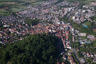 Aerial view of Castle hill and collegiate church from the east in Herrenberg in the state Baden-Wuerttemberg, Germany