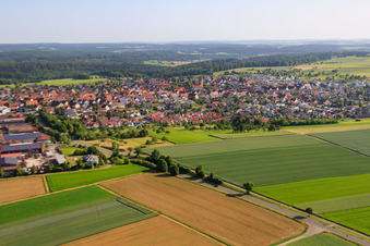 View of the town from the south in Deckenpfronn in the state Baden-Wuerttemberg, Germany