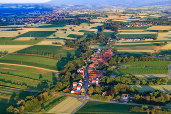 Aerial view of Village view in the morning from the east in Vollmersweiler in the state Rhineland-Palatinate, Germany