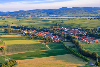 Aerial view of Village view in the morning from the southeast in Dierbach in the state Rhineland-Palatinate, Germany