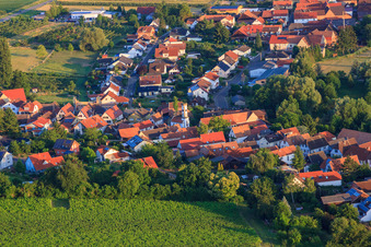 Aerial view of Village view in the morning from the east in Oberhausen in the state Rhineland-Palatinate, Germany
