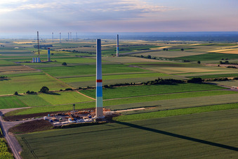 Oblique view of Construction site of the new wind farm in Offenbach an der Queich in the state Rhineland-Palatinate, Germany