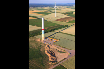 Construction site of the new wind farm in Offenbach an der Queich in the state Rhineland-Palatinate, Germany out of the air