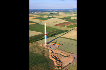 Construction site of the new wind farm in Offenbach an der Queich in the state Rhineland-Palatinate, Germany seen from above