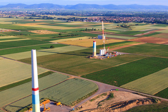 Bird's eye view of Construction site of the new wind farm in Offenbach an der Queich in the state Rhineland-Palatinate, Germany