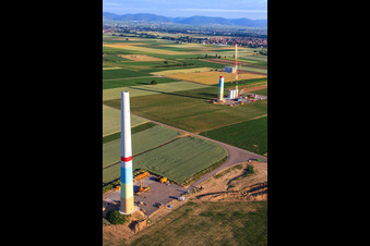 Construction site of the new wind farm in Offenbach an der Queich in the state Rhineland-Palatinate, Germany viewn from the air