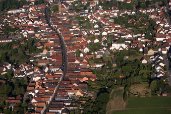 Aerial view of Main Street in Herxheim bei Landau in the state Rhineland-Palatinate, Germany