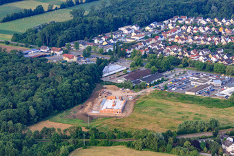 Aerial photograpy of EDEKA new building on Lauterburger Straße in Kandel in the state Rhineland-Palatinate, Germany