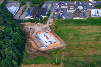 EDEKA new building on Lauterburger Straße in Kandel in the state Rhineland-Palatinate, Germany seen from above