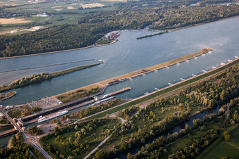 Aerial photograpy of Greffern Rhine Lock in Gambsheim in the state Bas-Rhin, France