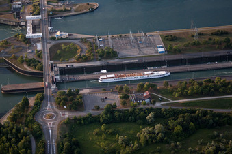 Oblique view of Greffern Rhine Lock in Gambsheim in the state Bas-Rhin, France