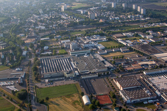 Aerial view of Industrial and commercial area Carl Benz Strasse hier Grohe AG in Lahr/Schwarzwald in the state Baden-Wurttemberg, Germany