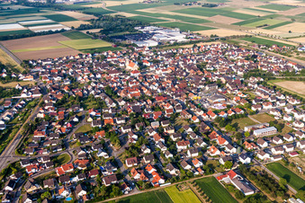 Aerial view of Town View of the streets and houses of the residential areas in Ringsheim in the state Baden-Wurttemberg, Germany