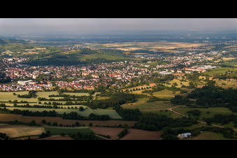City panorama from the north in Müllheim im Markgräflerland in the state Baden-Wuerttemberg, Germany