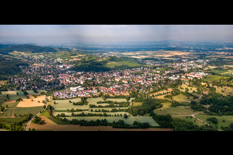 Aerial view of City panorama from the north in Müllheim im Markgräflerland in the state Baden-Wuerttemberg, Germany