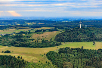 Aerial view of Runway of the Hoherodskopf gliding site in the district Breungeshain in Schotten in the state Hesse, Germany