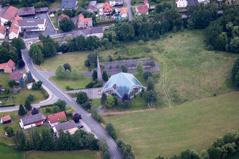Aerial photograpy of Church of the Holy Cross in the district Welkers in Eichenzell in the state Hesse, Germany
