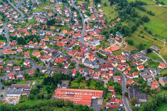 Village view from the northwest with market square in Poppenhausen in the state Hesse, Germany