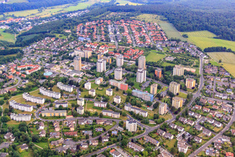 Residential high-rise buildings on Adenauerstraße in the Aschenberg district from the south in Fulda in the state Hesse, Germany
