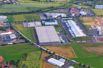 Aerial view of Böcklerstraße industrial estate with HK-CON GmbH Maschinenbau, VTL Vernetzte-Transport-Logistik GmbH and Iwetec GmbH in the district Besges in Fulda in the state Hesse, Germany