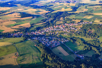Aerial view of Village view from the west in the district Rinderbügen in Büdingen in the state Hesse, Germany