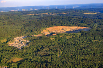 Aerial view of Quarry of Vogelsberger Basaltwerk GmbH & Co. Limited Partnership in the district Rinderbügen in Büdingen in the state Hesse, Germany
