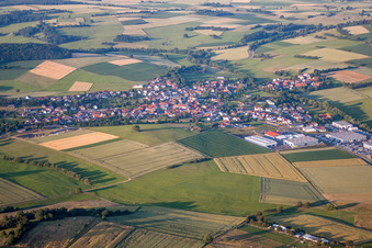 Village - view on the edge of agricultural fields and farmland in Kefenrod in the state Hesse, Germany
