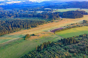 Aerial photograpy of Runway of the Hoherodskopf gliding site in the district Breungeshain in Schotten in the state Hesse, Germany