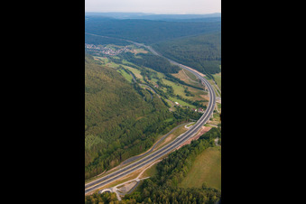 Highway- Construction site with earthworks along the route and of the route of the highway of A7 in Riedenberg in the state Bavaria, Germany