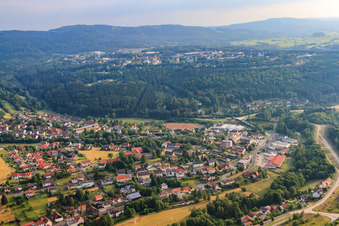 Aerial view of Bischofsheimer Street in Wildflecken in the state Bavaria, Germany
