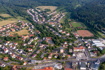 Town View of the streets and houses of the residential areas in Wildflecken in the state Bavaria, Germany
