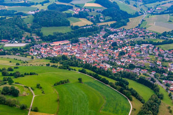 Town View of the streets and houses of the residential areas in Poppenhausen (Wasserkuppe) in the state Hesse, Germany