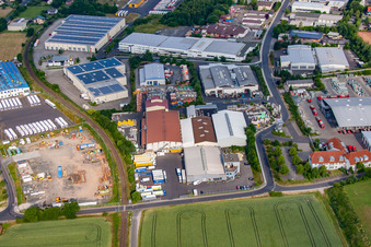 Industrial area with Raiffeisen Waren-Baustoffe in the district Welkers in Eichenzell in the state Hesse, Germany