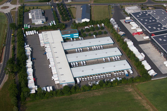Aerial view of Industrial area with the DPD depot in the district Dorfborn in Neuhof in the state Hesse, Germany